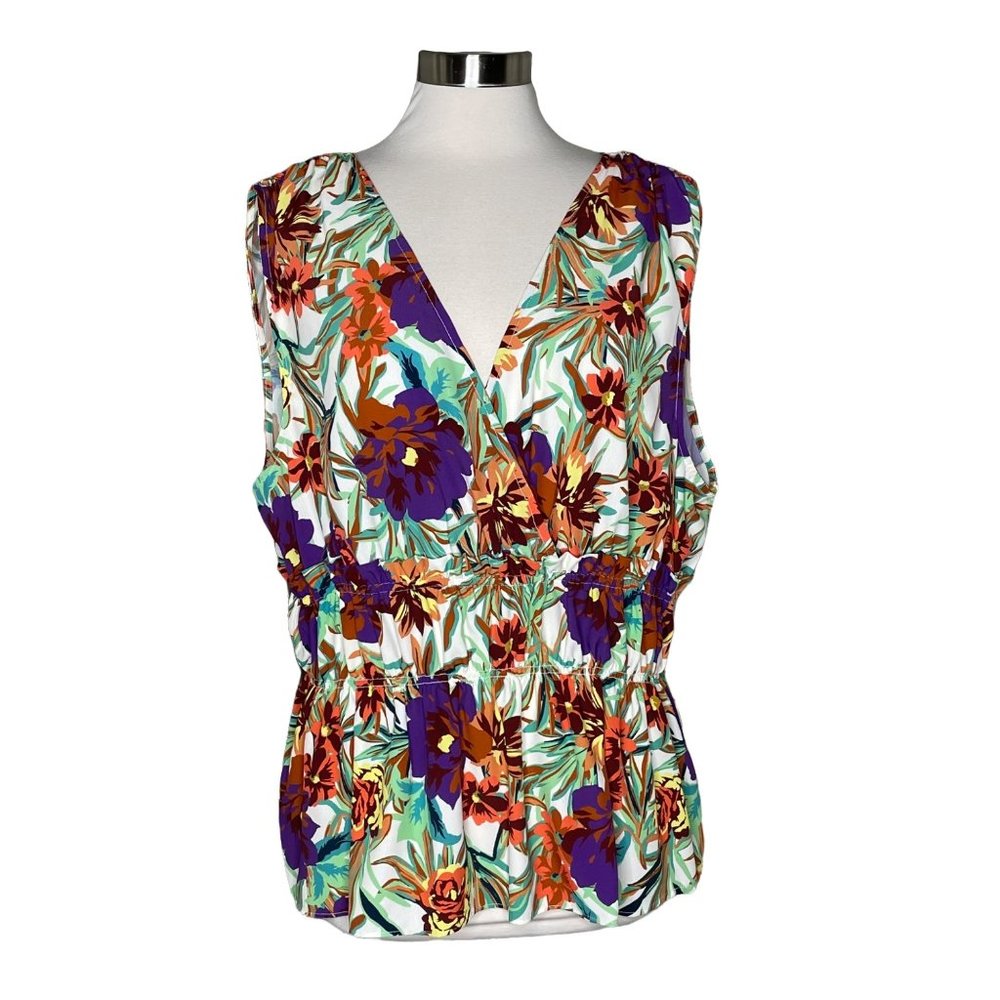 Gibson Latimer XXL floral sleeveless blouse white purple